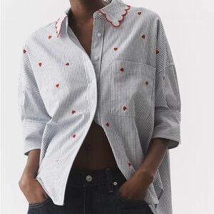 Anthropologie Mabel Boxy Oxford Embroidered Shirt by Maeve NWT